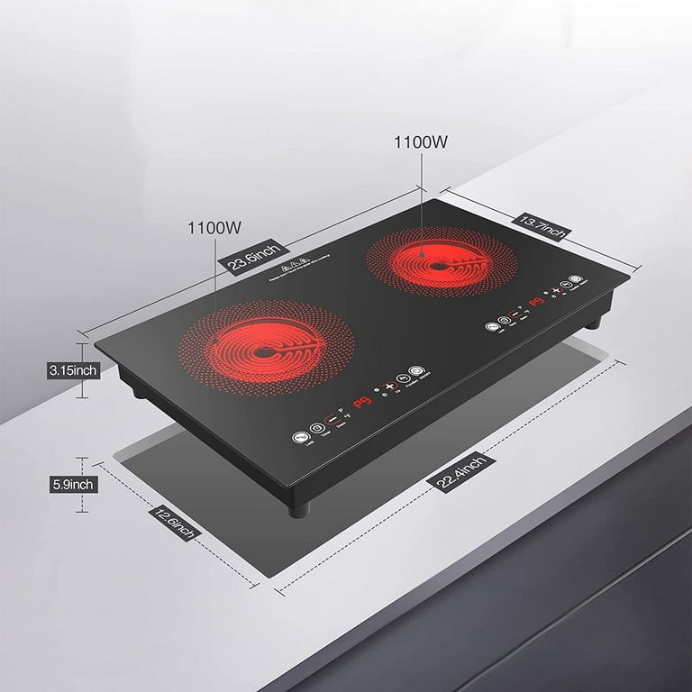 VBGK 24 inch Electric Cooktop 2-Burner 2200W with Child Lock