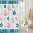 thumbnail image 4 of Fabric Shower Curtain, Turquoise and Red Starfish Seashell Jellyfish Coral Bathroom Curtain with 12 Hooks Waterproof No Bad Odor Machine Washable Bath Curtains for Bathroom, Spa Room, 72"x78", 4 of 6
