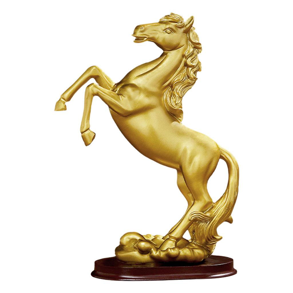2 x Feng Shui Horse Statue Leaping Hold Gold Coin Home Desk Ornament Brass Tiny 