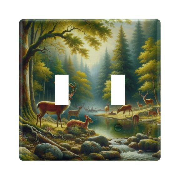2 Gang Light Switch Cover Plate Deer in Forest by Water Wall Plate Decorate Electrical Outlet Cover Plates 4.56”x4.48”