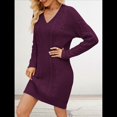 thumbnail image 4 of Vestidos Tipo Suéter Holgados de Otoño con Cuello en V, Larga y por Encima de la Rodilla para Mujer. Rojo Púrpura XXL, 4 of 7