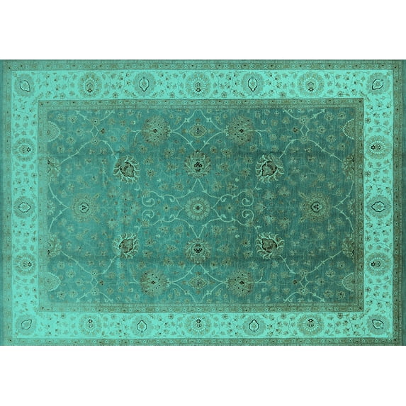 Ahgly Company Machine Washable Indoor Rectangle Oriental Turquoise Blue Traditional Area Rugs, 5' x 8'