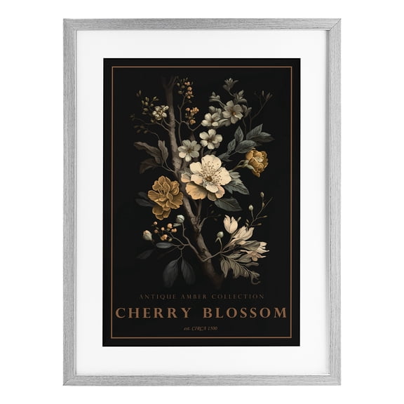 Stupell Industries Antique Cherry Blossom Light Gray Framed Print Under Glass, design by Chris Giampietro