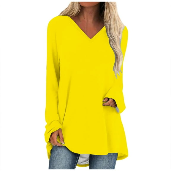 Gufahion Plus Size Long Sleeve Shirts for Women V Neck Casual Tshirts Fall Fashion Tops Loose Tees Spring Outfits Fall Clothes to Wear with Leggings, Gifts for Women