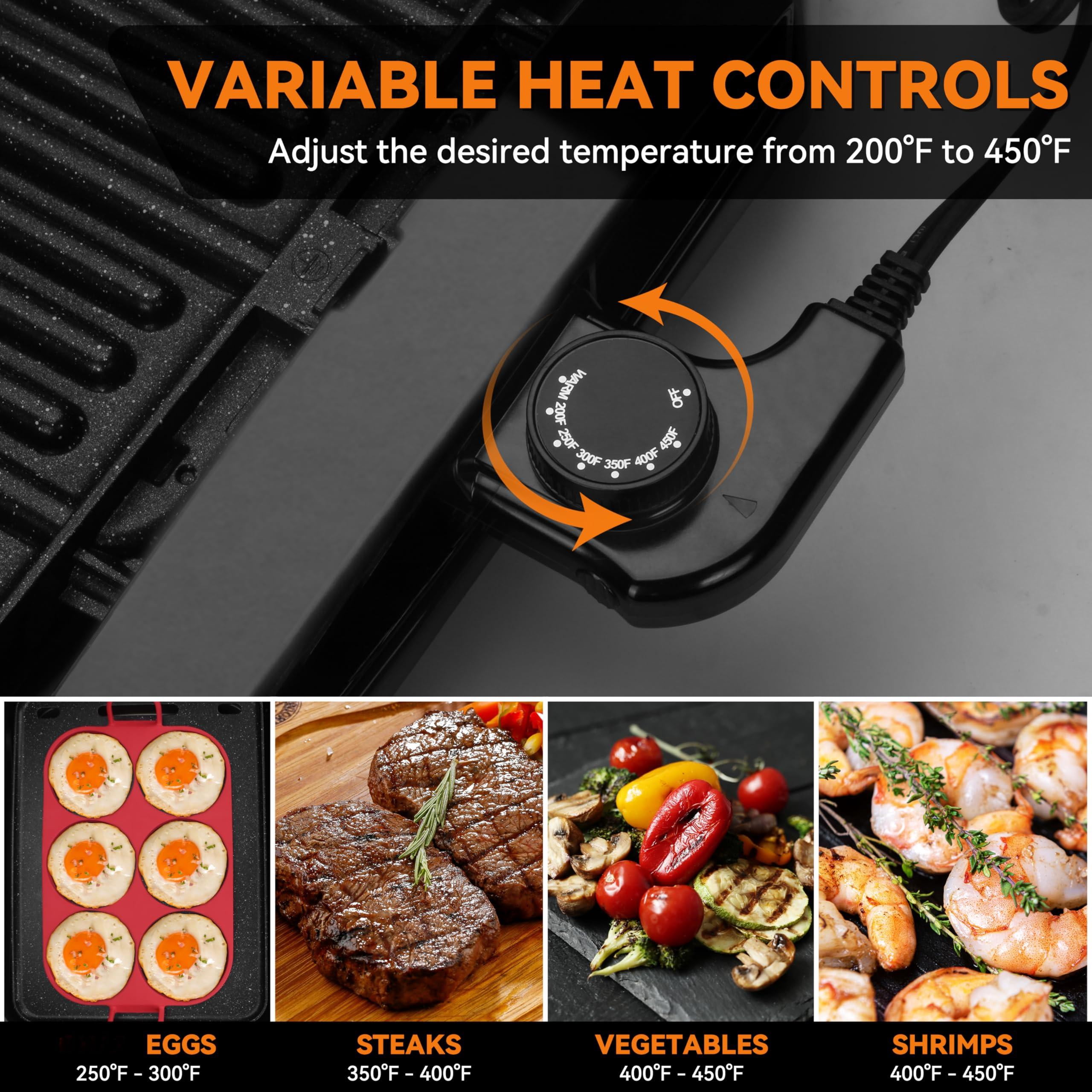 Electric Griddle & Grill Nonstick, 2-in-1 Reversible Plate for Indoor Cooking