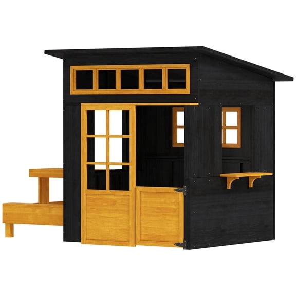 Aosom Outdoor Wooden Playhouse Kids Picnic Table with Benches and Chalkboards, Black