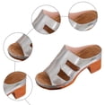 thumbnail image 6 of Rokment Boho Vintage Platform Chunky High Heels Slides Sandals for Women Ladies 2026 Beach Summer Trendy Leather Open Toe Block Heeled Dress Slip on Slippers Silver Size 6, 6 of 8