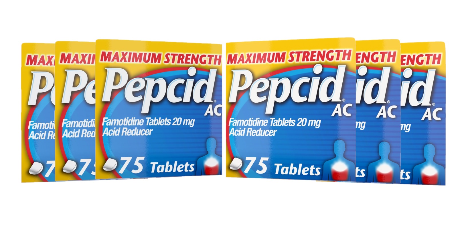 6 Pack Pepcid AC Maximum Strength Famotidine 20 mg, 75 Tablets
