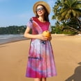 thumbnail image 4 of Fotbe Pig Vestido Largo de Moda para Mujer, Vestido Tipo Camiseta con Manga Corta y Estilo Casual a Rayas y Bloques de Color, 4 of 6