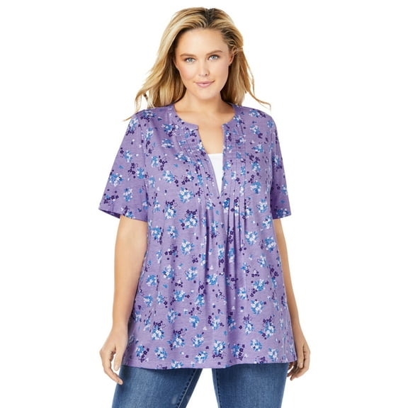 Woman Within Plus Size 7-Day Layer-Look Elbow-Sleeve Tee