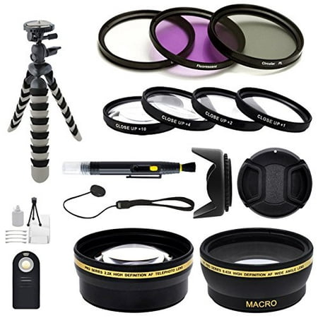 52mm Starter Accessory Kit for NIKON DSLR (D3000 D3200 D3300 D5000 D5100 D5200 D5300 D7000 D7100 D600, D610, D90 D80)). Includes: High Definition 0.43X Wide Angle & 2.2X Telephoto Lenses + HD 3pc (Best Wide Angle Lens For Nikon D7000)