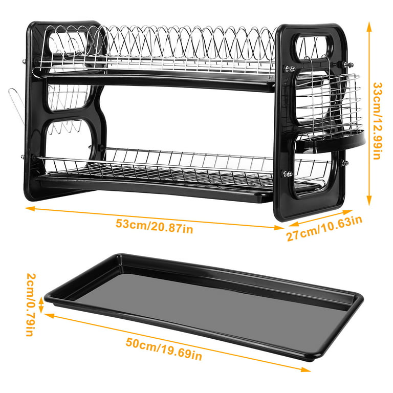 Aoibox 2-Tier Metal Black Drying Dish Rack for Kitchen Counter
