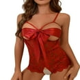 thumbnail image 1 of AMERTEER Femmes Entrejambe Lingerie Découpe Florale Dentelle Noeud Body avec Sangle Spaghetti Réglable, 1 of 7