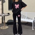 thumbnail image 5 of UACY Girls 2 Piece Casual Outfit Set - Butterfly Print T Shirt and Flare Pants, Soft Everyday Clothing for Kids (Black, 10-11 Years), 5 of 5