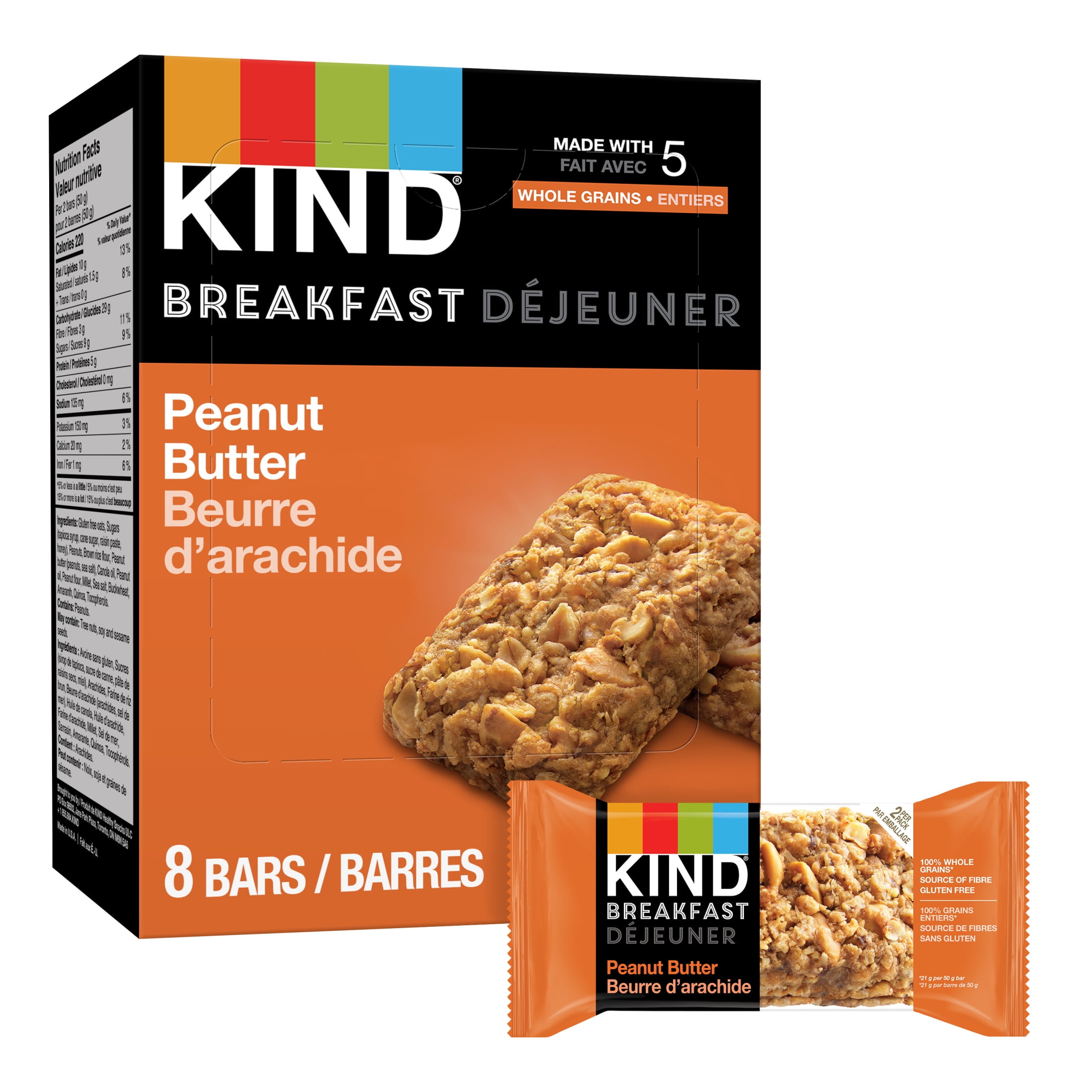 KIND Breakfast Bars, Peanut Butter, (50g), Box of 8 Bars