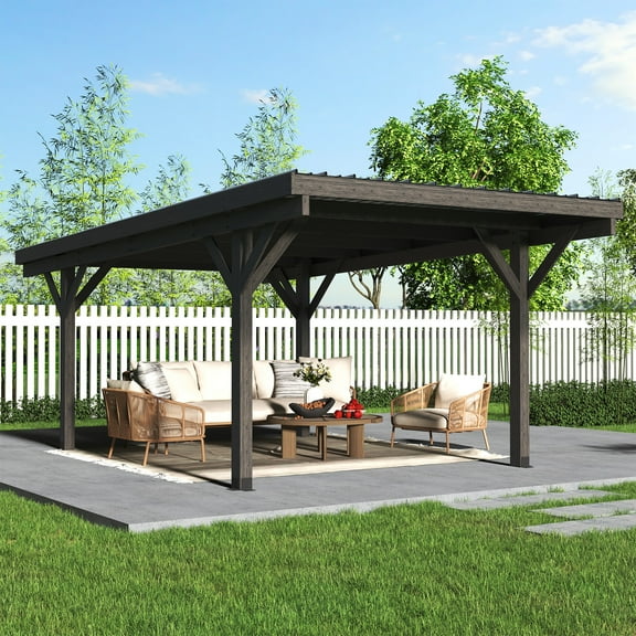 AECOJOY 17x12ft Wooden Carport Garage Outdoor Gazebo Wooden Pergola for Backyard, Coffee