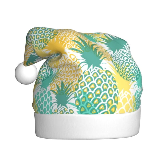 Fuzoiu Pineapples1 Print Santa Hat Christmas Hat for Adults,Santa Hats with Pompom, Unisex Xmas Holiday Hat for Christmas New Year Festive Party Supplies