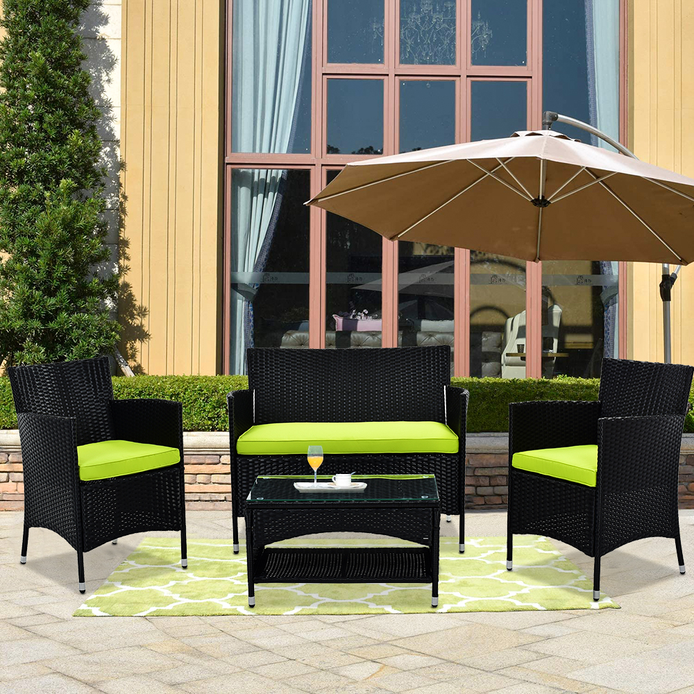 4-Piece Patio Furniture Sets in Patio & Garden, Outdoor Wicker Sofa PE Rattan Chair Garden Conversation Set, Patio Set for Backyard with 2 Single Sofa, 1 Loveseat, Tempered Glass Table, Q16564 - image 2 of 13