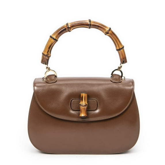 Pre-Owned Gucci beige Vintage Bamboo Top Handle Flap Handbag Calfskin Leather