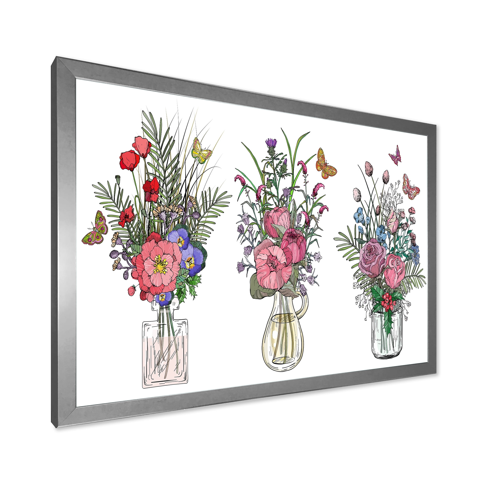 Designart 'Transparent Vases With Bouquets of Wildflowers II' Farmhouse Framed Art Print