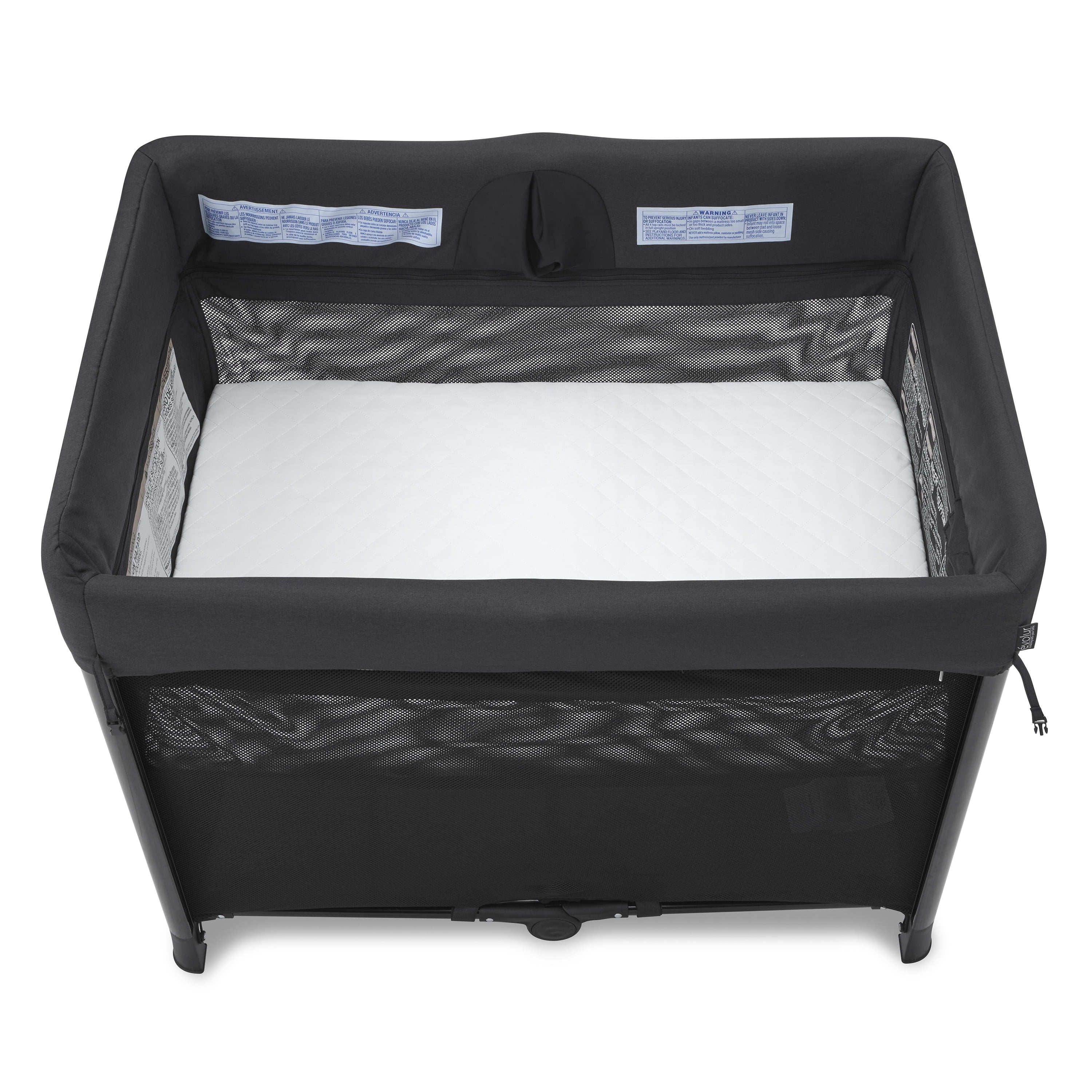 Evolur Zane Portable Playard with Bassinet black, Quick and Easy to Fold Baby Playard, Includes Thick Foam Mattress Pad with Removable & Washable Cover