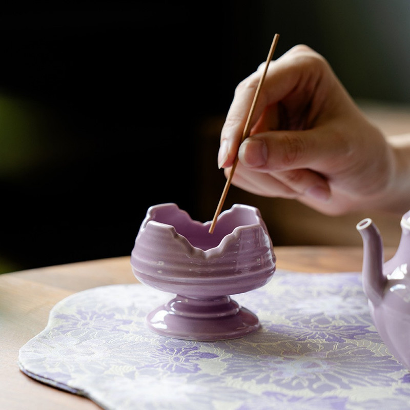 Warmself Incense Holder Modern Minimalist Circular Incense Stick Burner for Cones or Sticks for Yoga & Meditation, Enhance Atmosphere,Ceramic Ash Catcher Purple-4