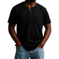 thumbnail image 2 of Men's Henley Shirt Short Sleeve Vertical Ribbed Textured T-Shirt 4 Button Placket Regular Fit Casual Summer Tops for Daily Wear,L, 2 of 7