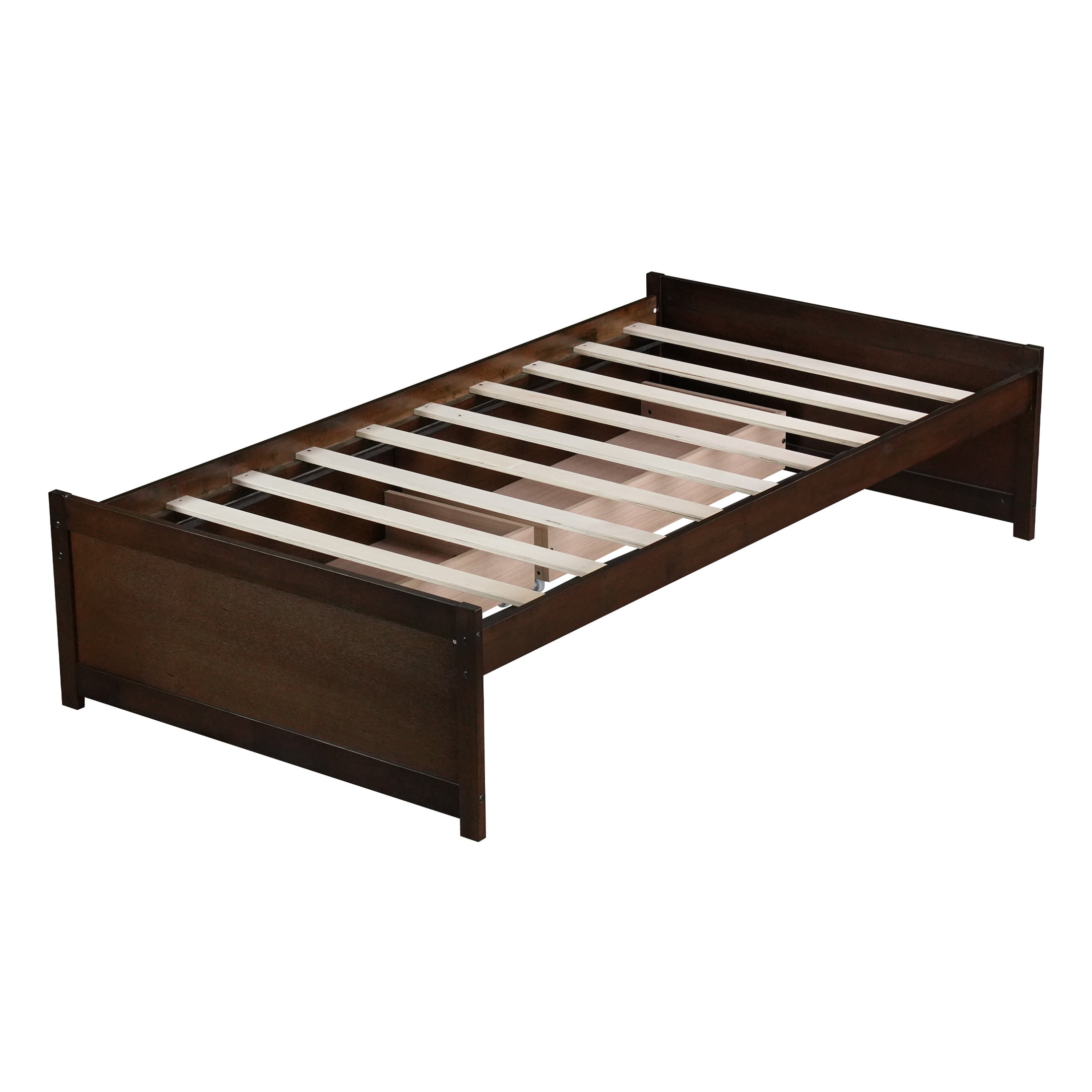 PORKISS Twin Bed Frame, Solid Wood Platform Bed with 2 Drawers, Pine Wood Bed for Kids Teens Adults, No Box Spring Needed, Espresso #2