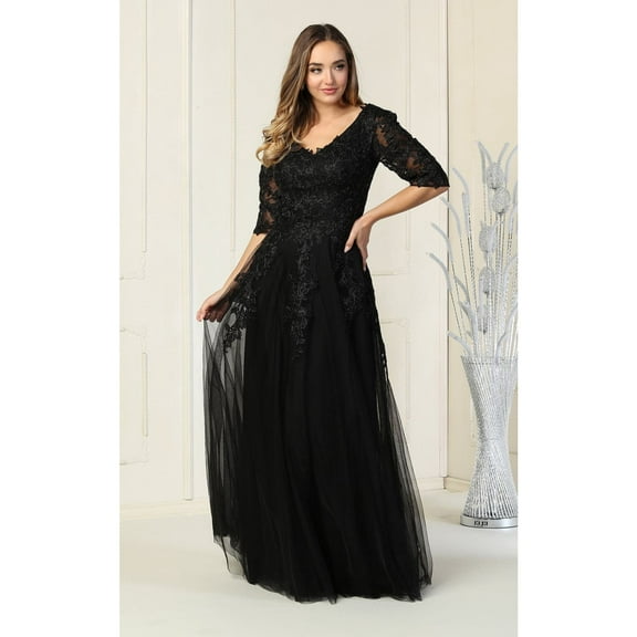 Women's May Queen MQ1859 Short Sleeve Mother Of The Bride Plus Size Gown-New Collection Black M