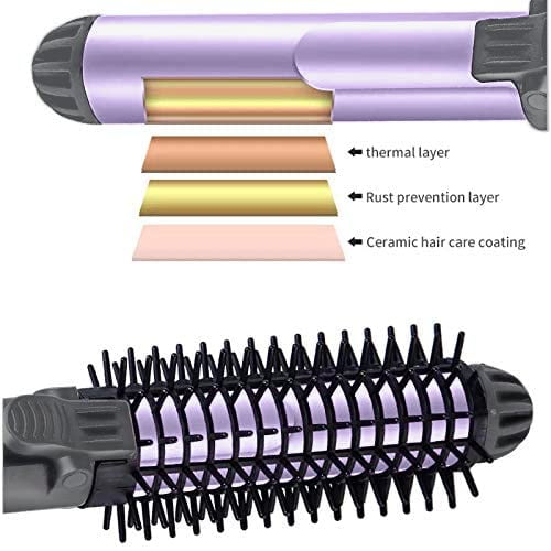 Auto Rotating Tourmaline Ceramic 1.25 Inch Hair Curler Curling Iron Wand with LCD Adjustable Temperature Display and Anti-Scald Hot Brush Dual Voltage 100V-240V for All Hair Types (Purple)