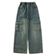 thumbnail image 5 of Gubotare Jeans for Girls High Waist Kids Cargo Denim Jeans Straight Wide Leg Baggy Pants for Girls Girls Casual Washed Trousers Size 12-14 (Dark Blue,12-14 Years), 5 of 5