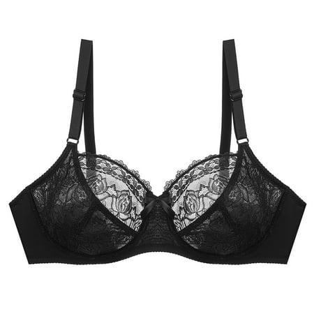 Lovzfmll Daily Wear Bras for Women  Women s Bralette Wireless Padded Bra Top Sexy Solid Color Lace Steel Ring Oversized Lightweight Gathering Underwear Everyday Basic Bras Black 3XL