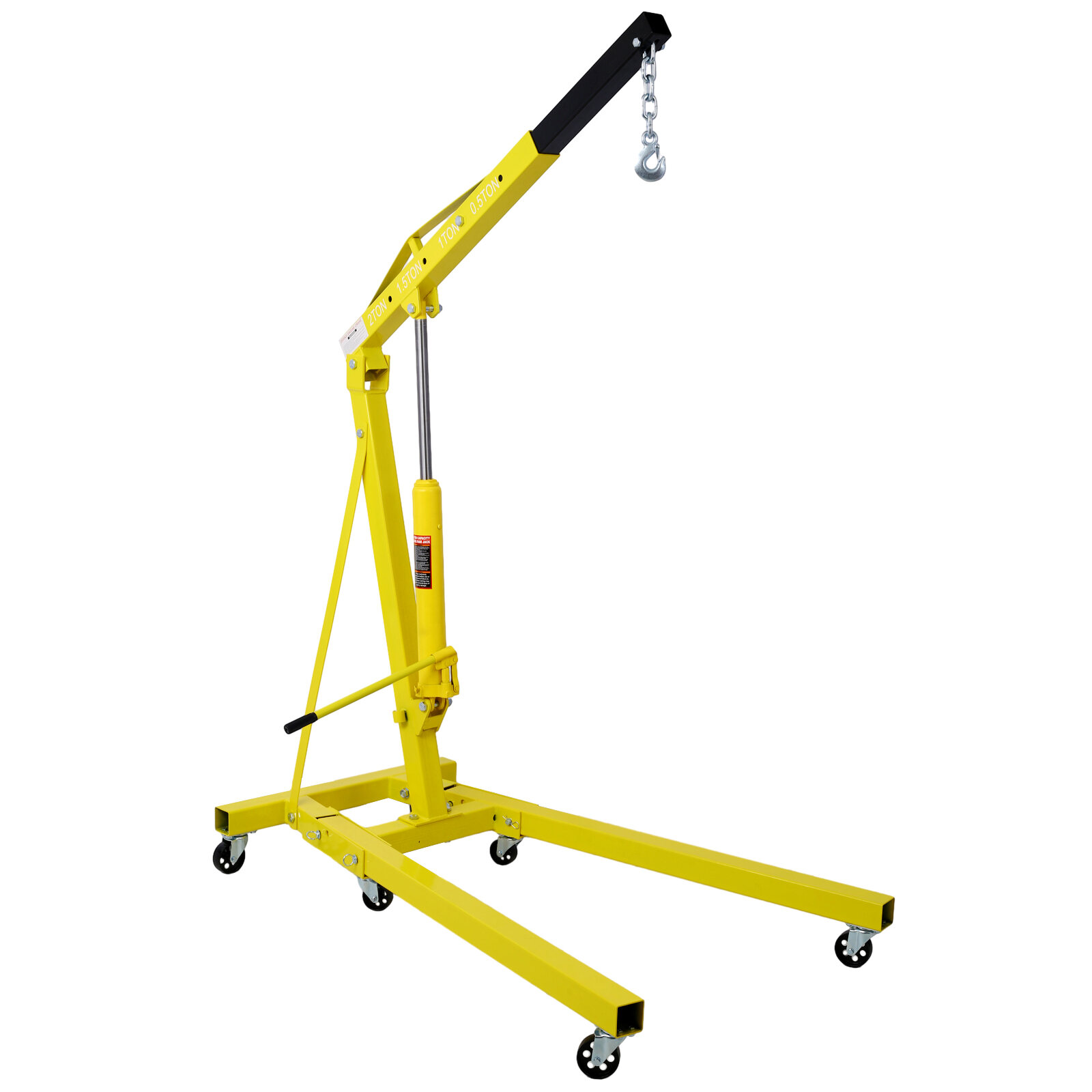 , 2 Ton Folding Engine Hoist Cherry Picker Shop Crane Hoist Lift, Heavy Duty Steel with 6 Iron Caster Wheels (yellow), Yellow ,Steel ,