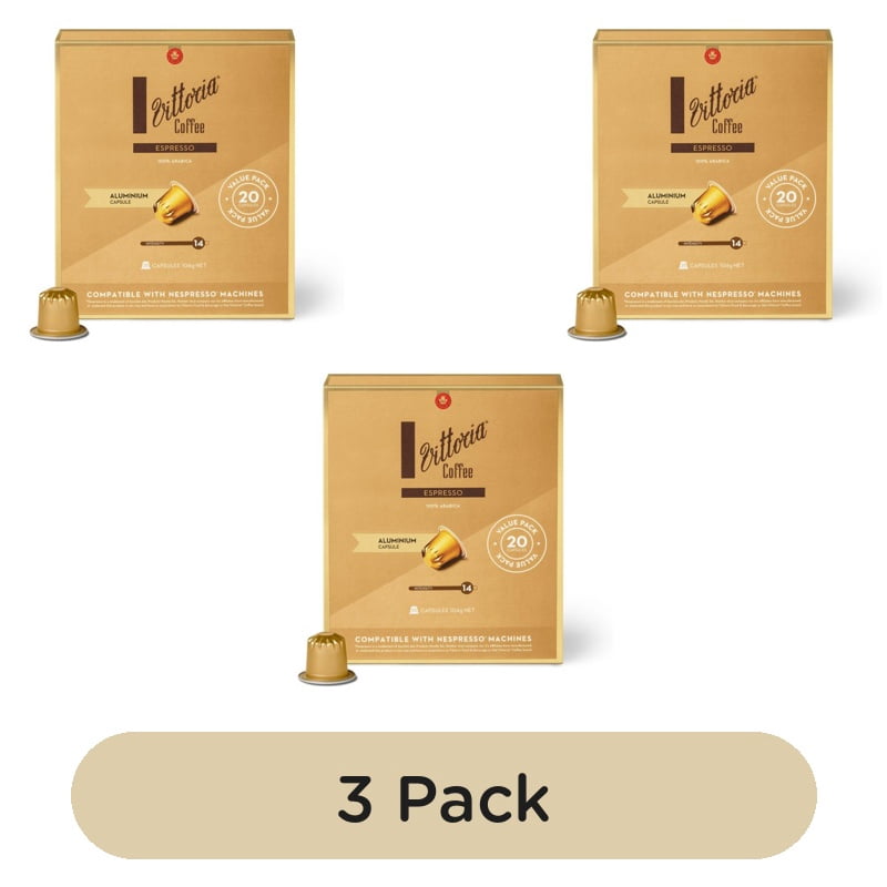 Vittoria Espresso Aluminium Nespresso Compatible Capsules, 20 pods per pack, British Import (Pack of 3)