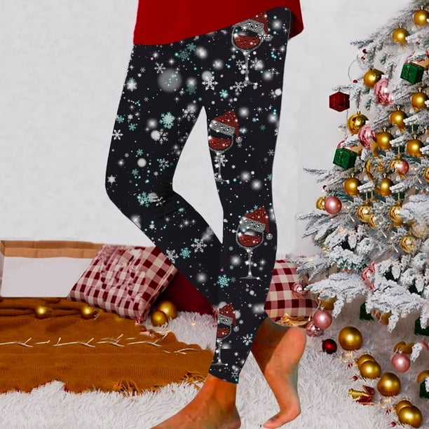 MKLEKYY Leggings deportivos para mujer Pantalones de yoga navideños para mujer con estampado de copos de nieve y cristal rojo