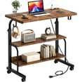 thumbnail image 1 of Bureau Debout Mobile Réglable en Pouces avec Station de Recharge, Petit Bureau d'Ordinateur Roulant, Bureau Portable pour Portable avec Étagères de Rangement et Roulettes pour Bureau à Domicile (Vintage), 1 of 6