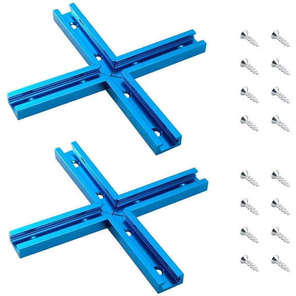 POWERTEC 2 Set 3" T-Track Intersection Kit with Predrilled Mounting Holes & Wood Screws for Universal T Track, Aluminum T Track Accessories for Woodworking Jigs and Fixtures (71704)