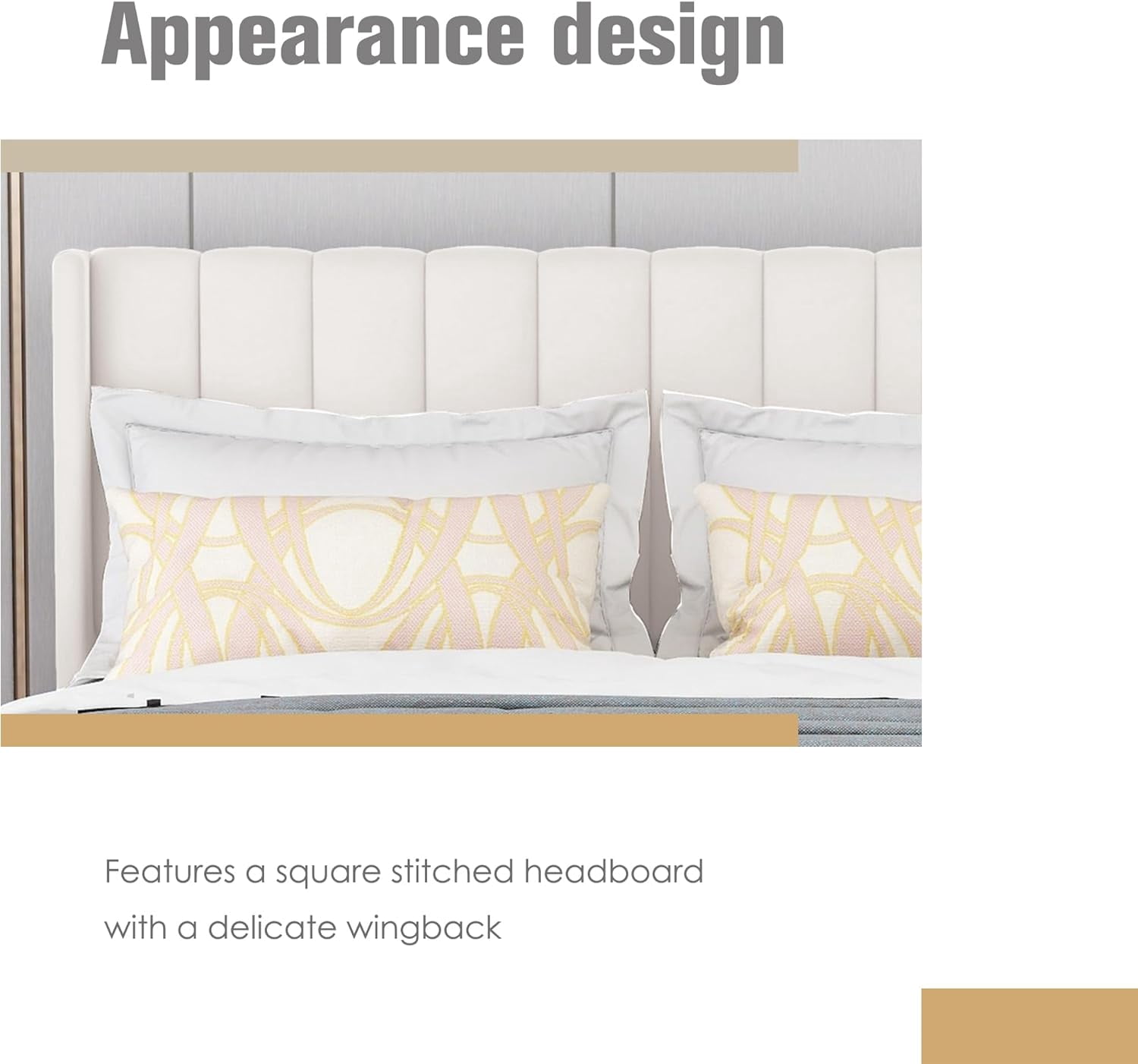 AGARTT Upholstered Platform Full Size Bed Frame with Headboard Wooden Slats Support,Beige Velvet