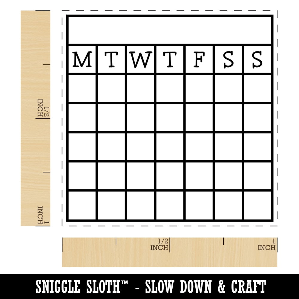 Blank Calendar Monday Start Goal Habit Tracker Self-Inking Rubber Stamp Ink Stamper - Fuchsia Ink - Small 1 Inch