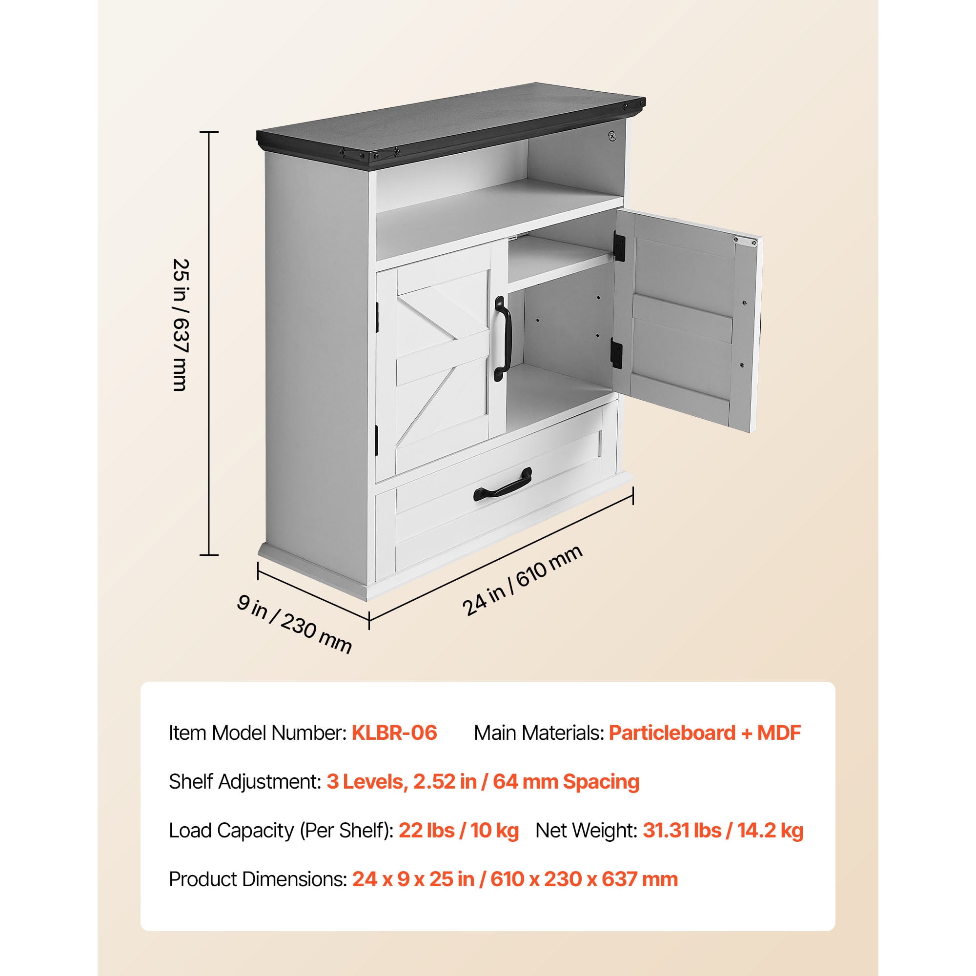 KFFKFF Bathroom Wall Cabinet with Adjustable Shelf, Over-the-Toilet Storage, Wall-Mounted Organizer with Drawer and Open Partition for Kitchen, Laundry Room, or Restroom, White