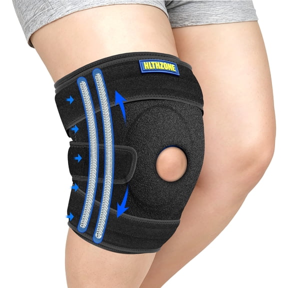 HLTHZONE Plus Size Knee Brace with Adjustable Compression for overweight for Arthritis & Meniscus Tear Pain Relief, Black, 1 Pack
