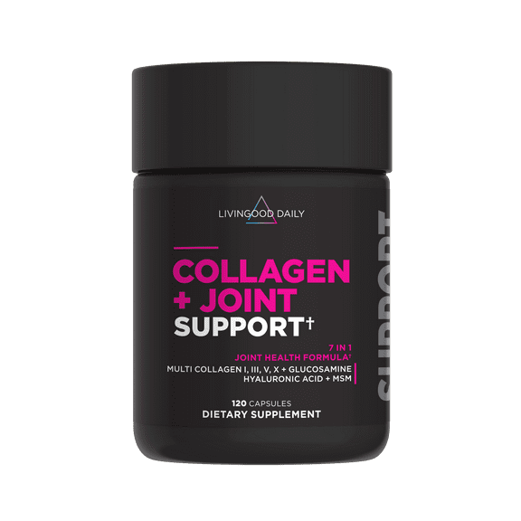 Livingood Daily Collagen   Joint Support, Grass Fed Multi Collagen Peptides I III V X with Hyaluronic Acid, Joint Support Supplement for Women & Men, Hair Skin Nails, Keto & Gluten Free, 120 Capsules
