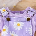 thumbnail image 6 of TOWED22 Toddler Baby Girl Outfit T-shirt Tops + Flower Print Suspender Overalls Shorts Summer 2Pcs Clothes(Purple,0-3 M), 6 of 9