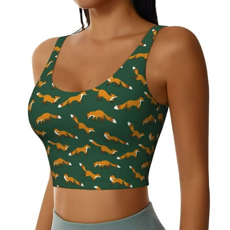 Picia Cartoon Fox 1 Sports Bra for Women Padded Strappy Sports Bras Medium Support Yoga Bra with Removable Cups Running Yoga Bra-X-Large