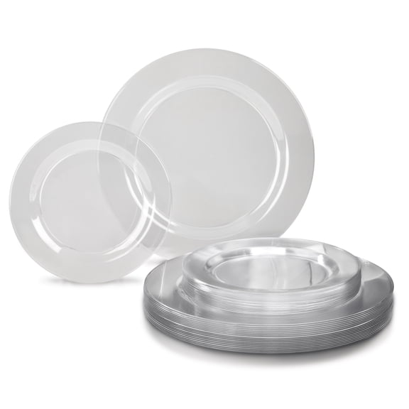 " OCCASIONS " 50 Plates Pack (25 Guests)-Heavyweight Wedding Party Disposable Plastic Plate Set -25 x 10.5'' Dinner 25 x 7.5'' Salad/Dessert plates (Plain Clear)