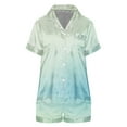 thumbnail image 4 of VISALY Womens Pajama Sets Satin Pajamas Silk Sleepwear Flower Print Button Down Short Sleeve Shirts Elastic Waist Shorts Lounge Sets Comfy Cooling Sleepwear Green L, 4 of 4