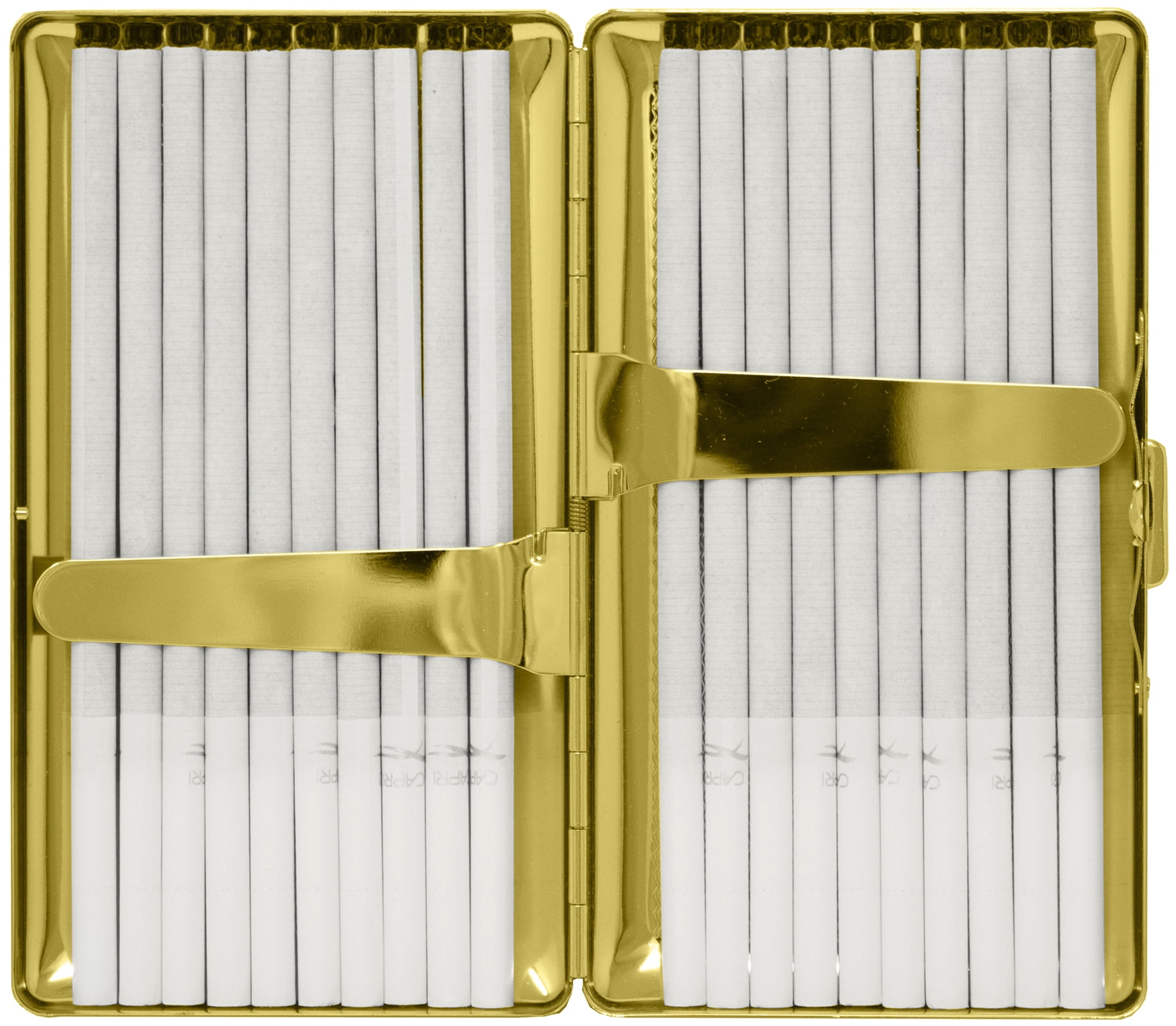 Set of 2 Metal-Plated 120s Cigarette Case & Stash Box (Gold Lines)