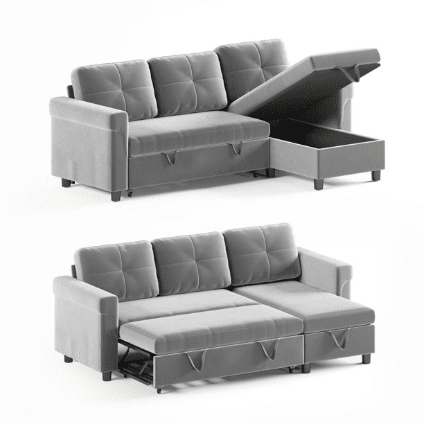 Mjkone Reversible Sectional Sofa Couch with Storage Chaise, Modern Dutch Velvet LShaped Sleeper