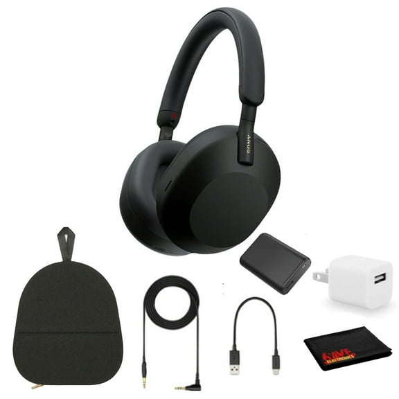 Sony WH-1000XM5 Noise-Canceling Wireless Over-Ear Headphones (Black), 30 Hours Playback Time, Hands-Free Calling, Alexa Voice Control - Bundle Kit with Charging Cube and Portable Charger