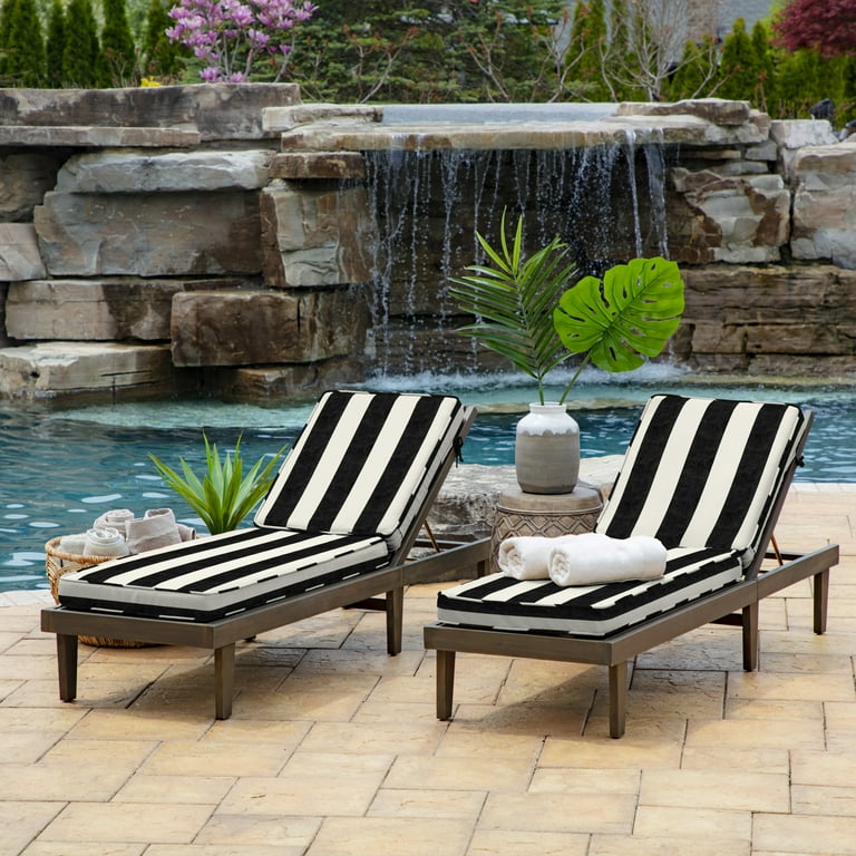 Arden Selections ProFoam Performance Outdoor Chaise Lounge Cushion 46 x 21 Onyx Black Cabana Stripe